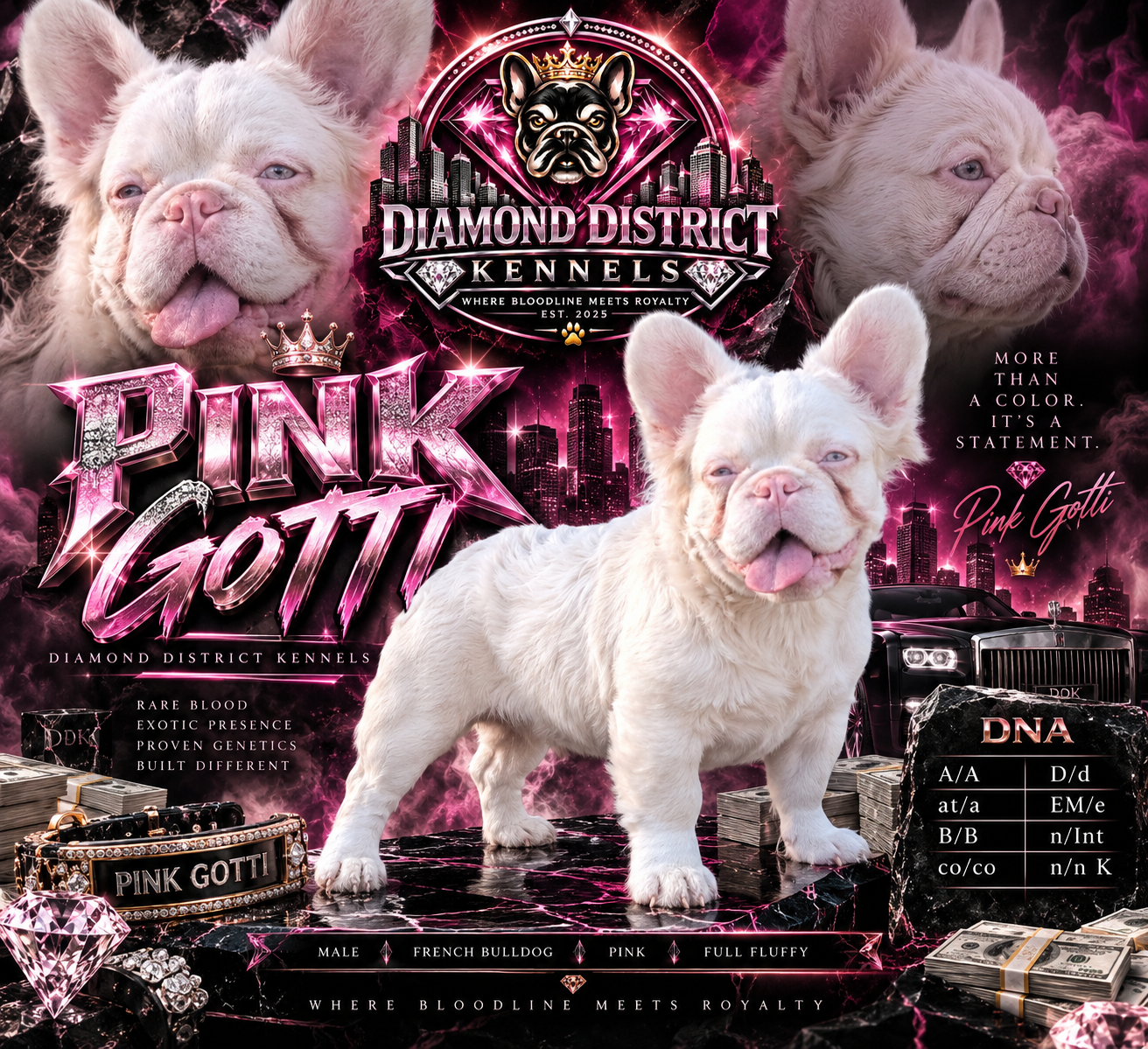 Pink Gotti — Full Pink Isabella and Tan fluffy French Bulldog stud